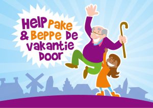 Een illustratie van een kind dat haar opa optilt